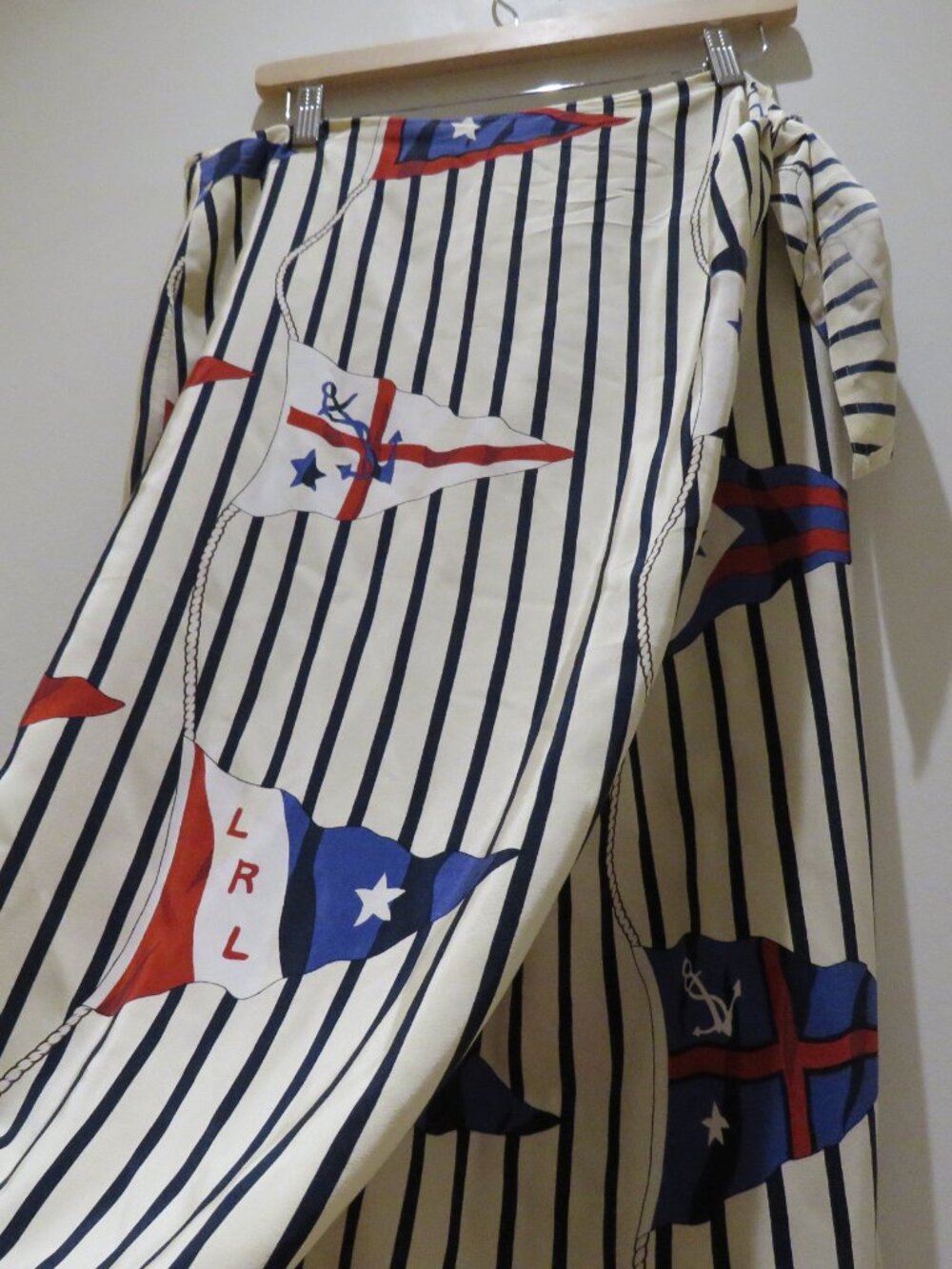 VINTAGE LAUREN RALPH LAUREN Silk Nautical Flag Wrap Skirt US 16 Coastal Preppy - Picture 10 of 14